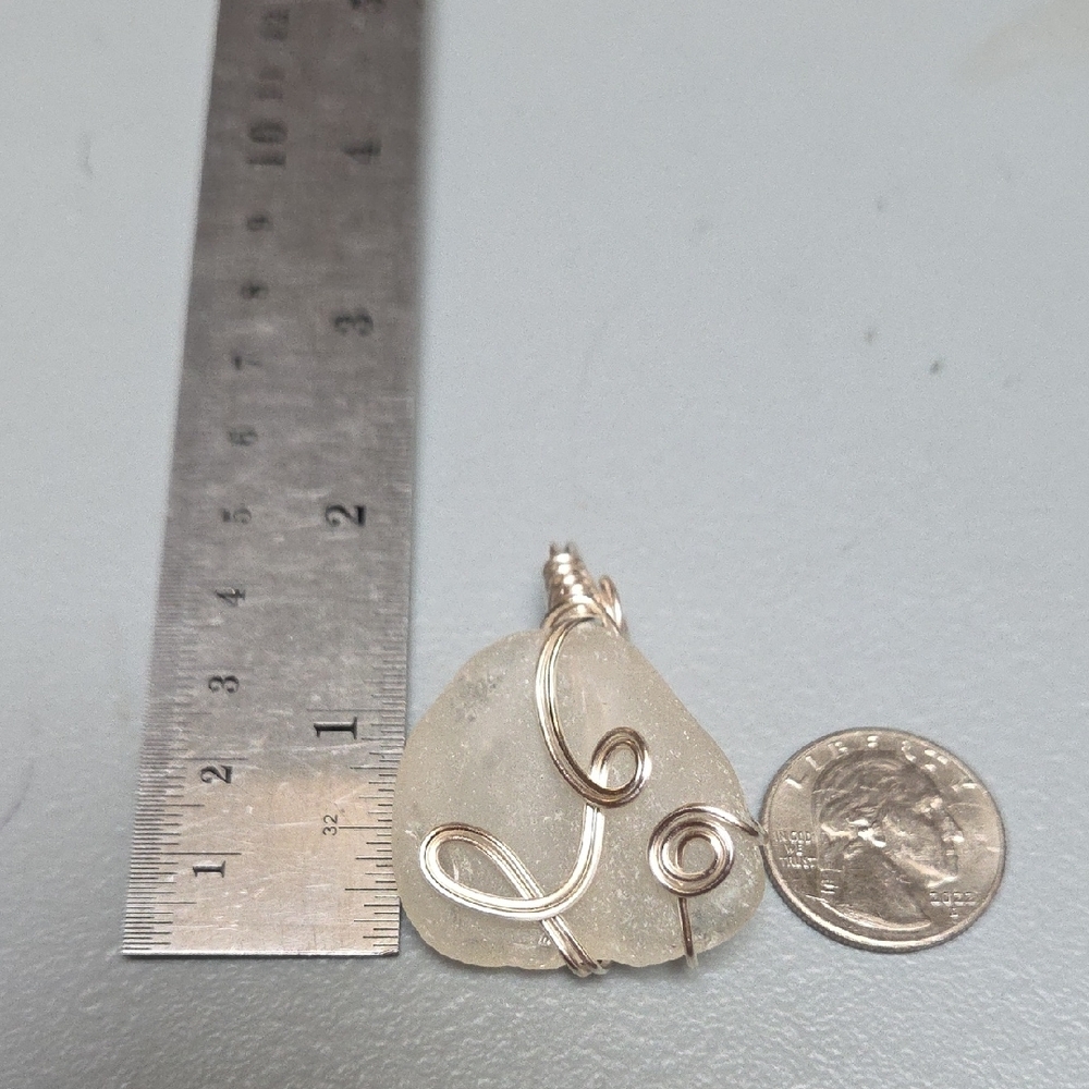 Sea Glass Pendant Necklace in Clear with Silver Wire Wrap - Picture 4 of 4
